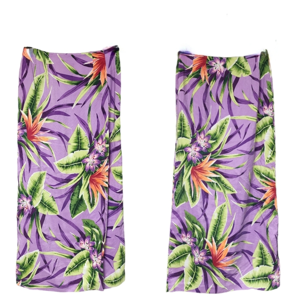 Women's 100% Silk Bold Floral Print Faux Wrap Skirt Size 4